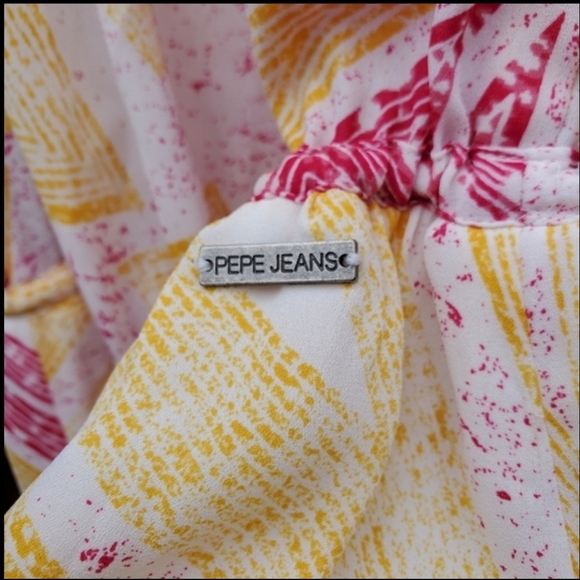 Pepe Jeans London Pink Yellow Geometric Tied Waist Maxi Dress - Picture 8 of 10